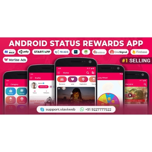 Android Status App With Reward Point (Lucky Wheel, WA Status Saver, Video, GIF, Quotes & Image)