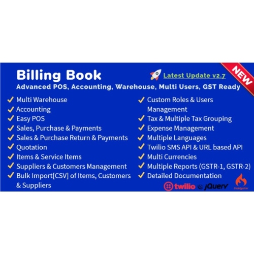 Billing Book -Advanced POS, Inventory, Accounting, Warehouse, Multi Users, GST Ready