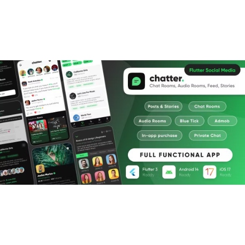 Chatter : Ultimate Social Media with Chat Rooms, Posts, Stories, Chat : Flutter/Laravel