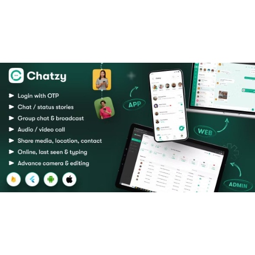 Chatzy – Whatsap Clone Chat & Call App | User App | Web App | Admin App | Inapp Subscription