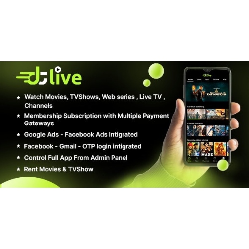 DTLive – Flutter App (Android – iOS – Website ) Movies – TV Series – Live TV – OTT – Admin Panel