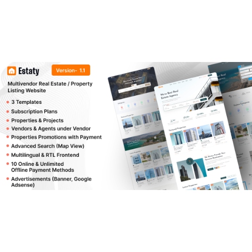 Estaty – Multivendor Real Estate / Property Listing Website (Subscription Based)