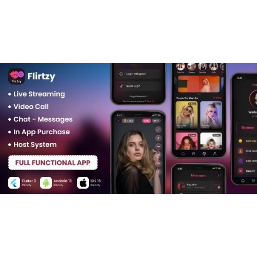 Flirtzy – Live streaming, Video Call, Chat, Host | Android | iOS | Node JS | React JS with Backend