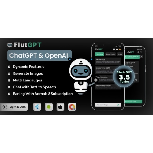 FlutGpt – ChatGPT Flutter Full Application | Art Generator | ADMOB | Subscription Plan