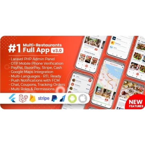 Food Delivery Flutter + PHP Laravel Admin Panel