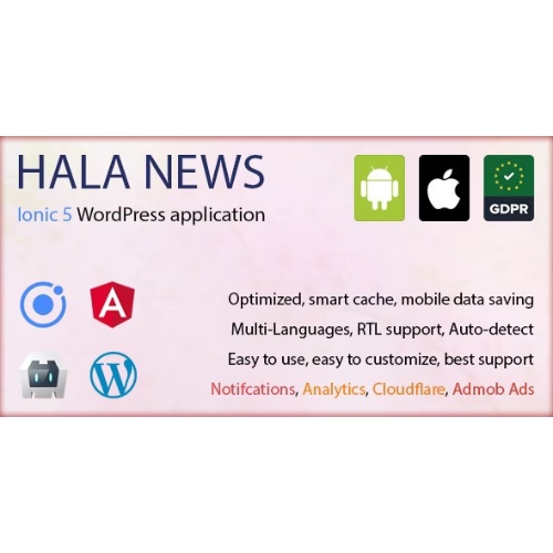 Full Ionic 5 Mobile App for WordPress – Admob, Analytics, Rewards ads, Cloudflare – Hala News Pro