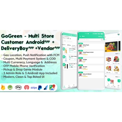 GoGreen – Food, Grocery, Pharmacy Multi Store(Vendor) Android App with Interactive Admin Panel