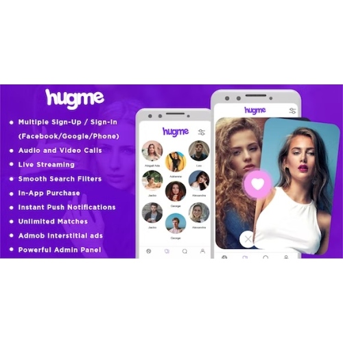 Hugme – Android Native Dating App with Audio Video Calls and Live Streaming