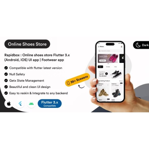 Rapidbox : Online shoes store Flutter 3.x (Android, iOS) UI app | Footwear app templates