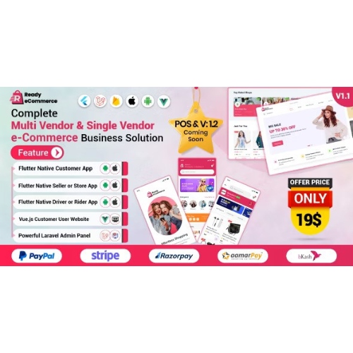 Ready ecommerce – Complete Multi Vendor e-Commerce Mobile App, Website, Rider App with Seller App