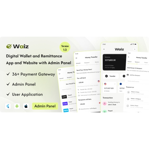 Waiz – Digital Wallet and Remittance App and Website with Admin Panel