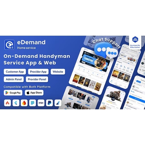 eDemand-Multi Vendor On Demand Handy Services, Handyman with Flutter App | Admin panel | Web Version