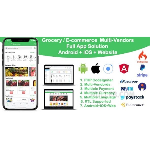 grocery / delivery services / ecommerce multi vendors(Android + iOS + Website) ionic 7 / Laravel