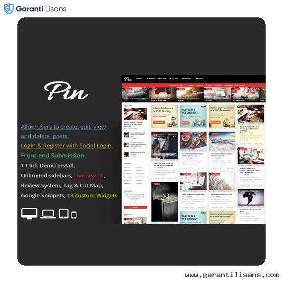 Pin = Pinterest Style / Personal Masonry Blog / Front-end Submission
