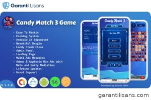 Candy Match 3 Game with Earning System and Admin Panel + Landing Page