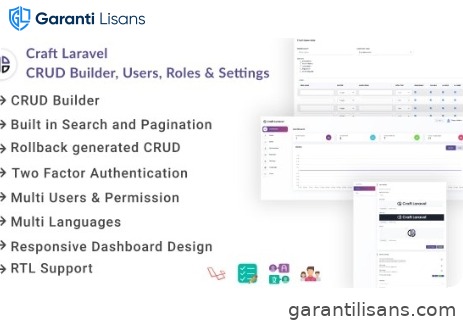Craft Laravel Admin Panel – CRUD builder, Users, Role, Permissions & Settings