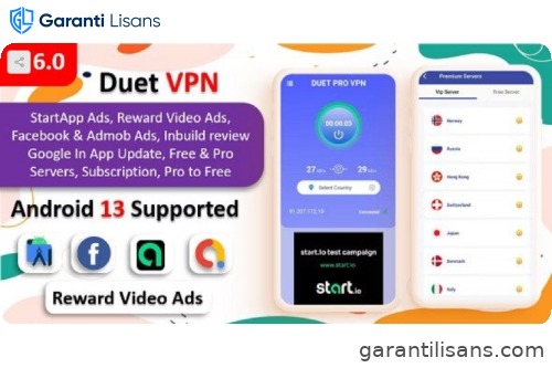 Duet Pro VPN App | Secure VPN App & Fast VPN | Subscription | StartApp Ads | Facebook & Admob Ads