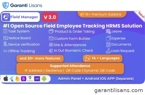 Field Manager | Employees Realtime & Offline Tracking, Tasks, Product Order, IP, QR, Geofence HRMS