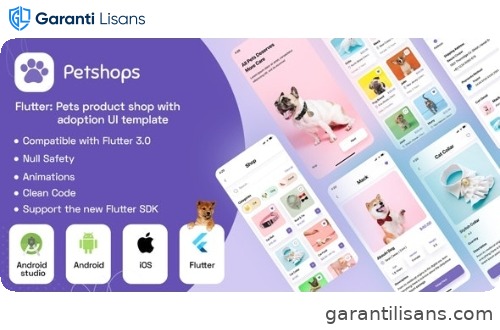 Flutter : Pets product shop with adoption UI template + Android app Template + IOS app Template