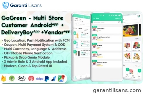 GoGreen – Food, Grocery, Pharmacy Multi Store(Vendor) Android App with Interactive Admin Panel