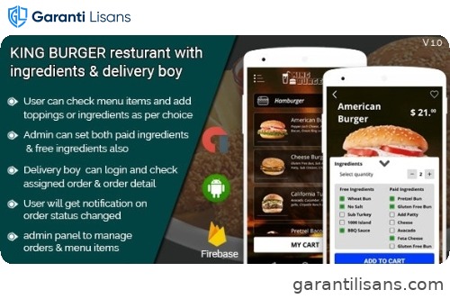 KING BURGER restaurant with Ingredients & delivery boy full android application | Full Applications