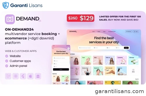 On-Demand24 – Multivendor Service Booking + eCommerce (+dgtl downld) platform (cust web, mob, admin)