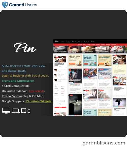 Pin = Pinterest Style / Personal Masonry Blog / Front-end Submission