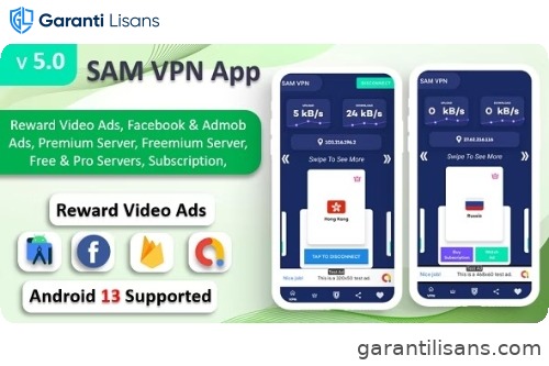 SAM VPN App – Secure VPN and Fast Servers VPN | Reward Video Ads | Subscription | Admob & FB Ads