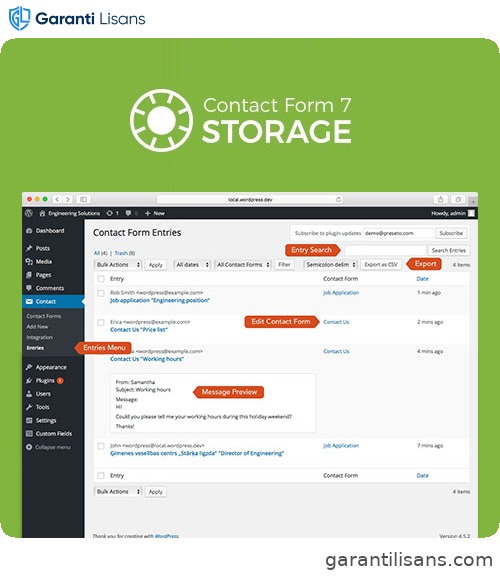 Storage for Contact Form CF7