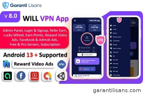WILL VPN App – VPN App With Admin Panel | Secure VPN & Fast VPN | Refer & Earn | Reward Lucky Wheel