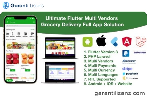 grocery / delivery services / ecommerce multi vendors(android + iOS + website) flutter 3 / laravel